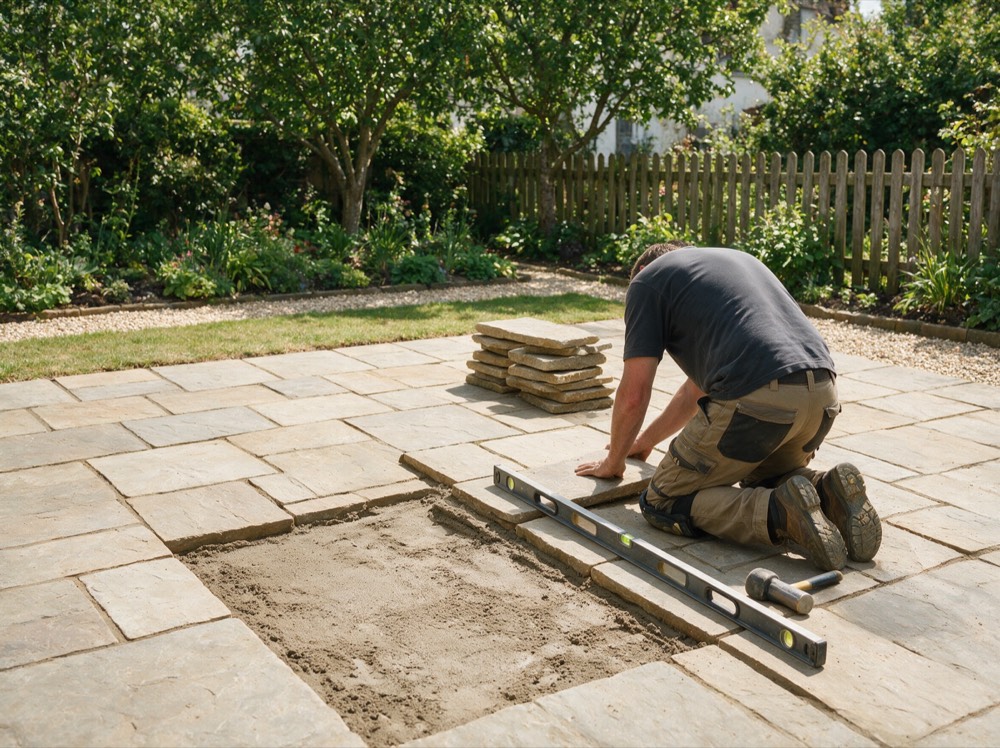 Landscaper working in a garden